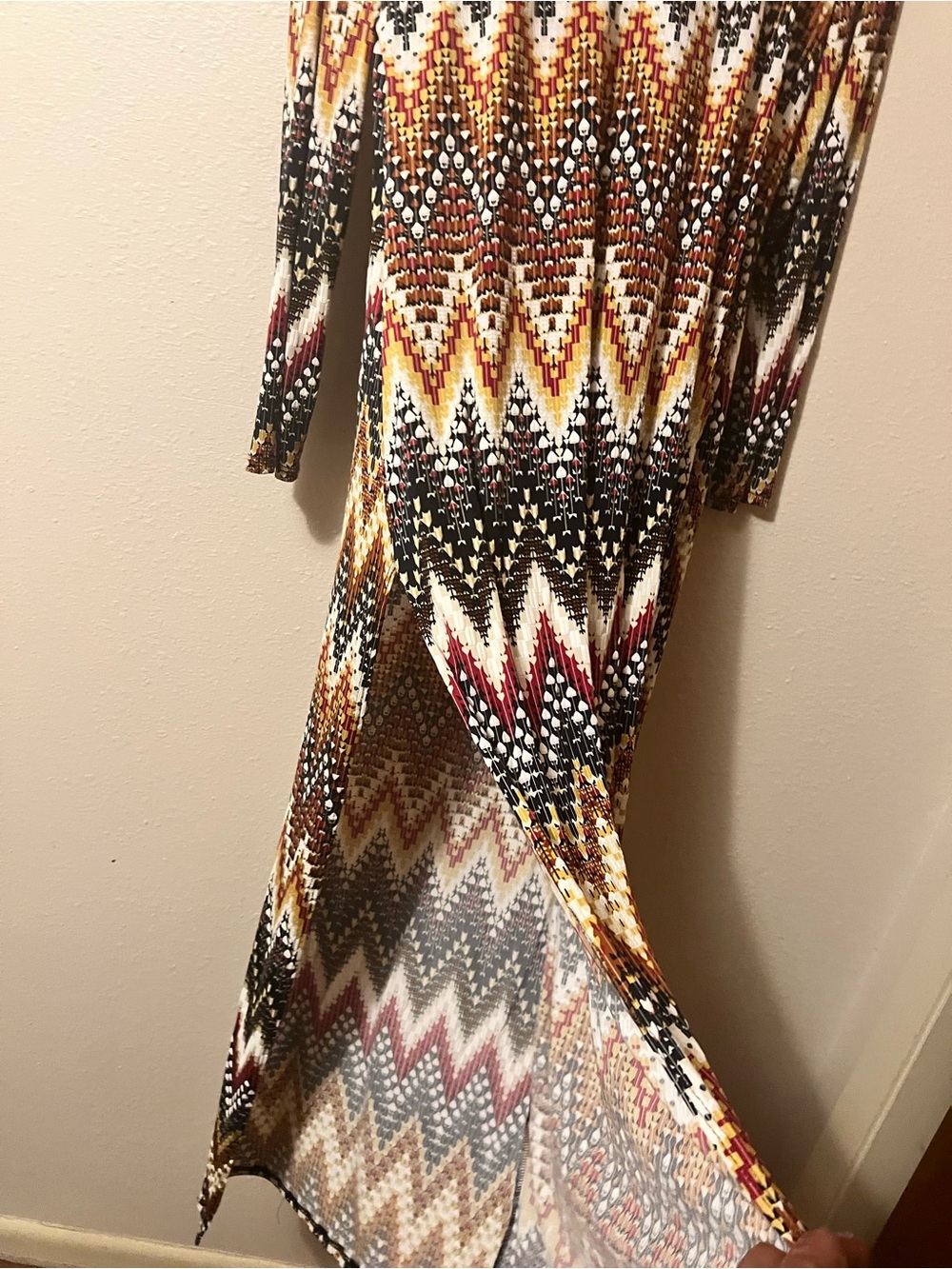 Long Sleeve Chevron Maxi Dress in Multi-Color